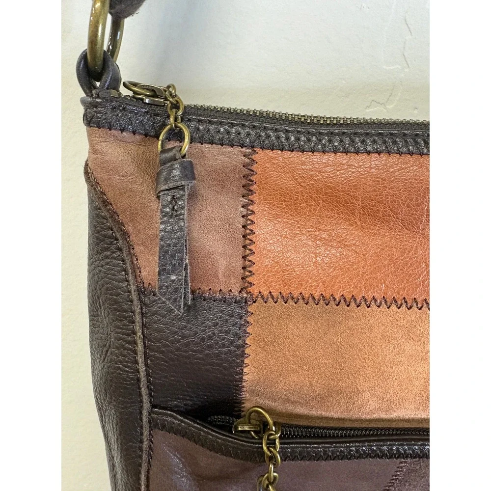 The Sak Patchwork Leather Crossbody Bag Brown Boho Vintage Messenger Purse